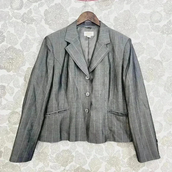 Talbots Womens Mohair/Wool Blend Grey Pinstripe Blazer Jacket Size 16 - Picture 1 of 6